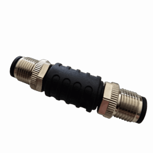 Close-up of a metal hose connector with a knurled nut and black ribbed grip.